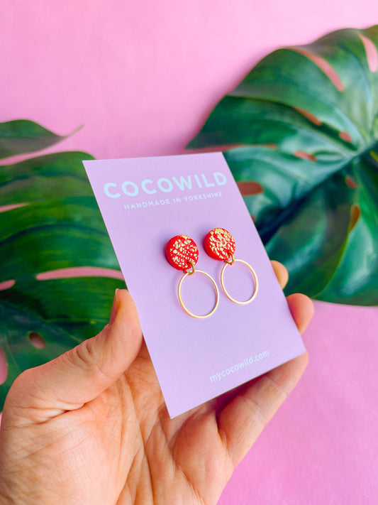 Red & Gold Earrings l Hoop Earrings for women , Minimalist Earrings - BROOKE