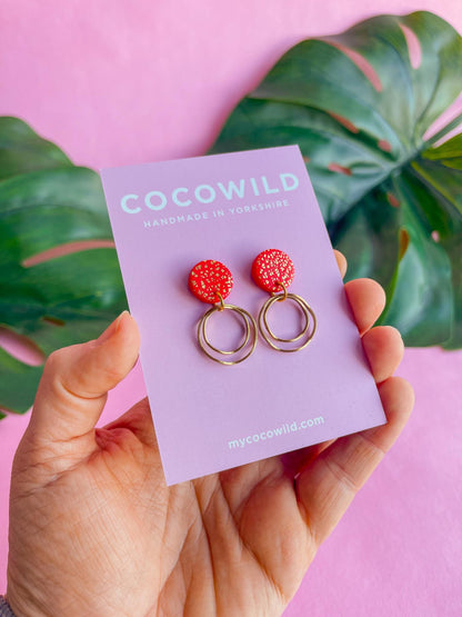 Red & Gold double hoop statement earrings // lightweight earrings // minimal // MARIA