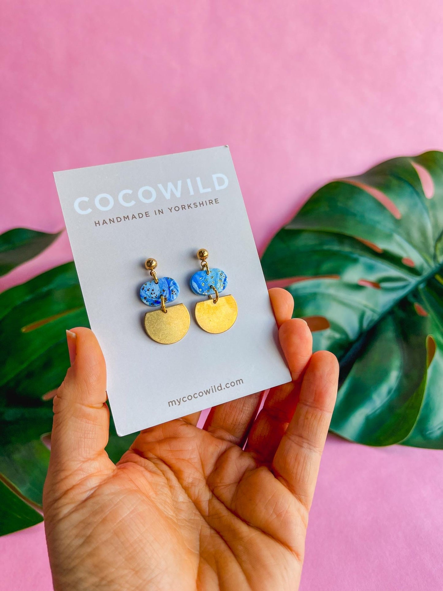 Blue and white earrings with Gold ball studs // lightweight statement earrings // BAMBI