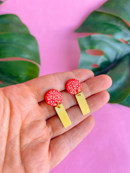 Red & Gold statement earrings // Polymer clay earrings with gold foil // lightweight earrings // HANNAH