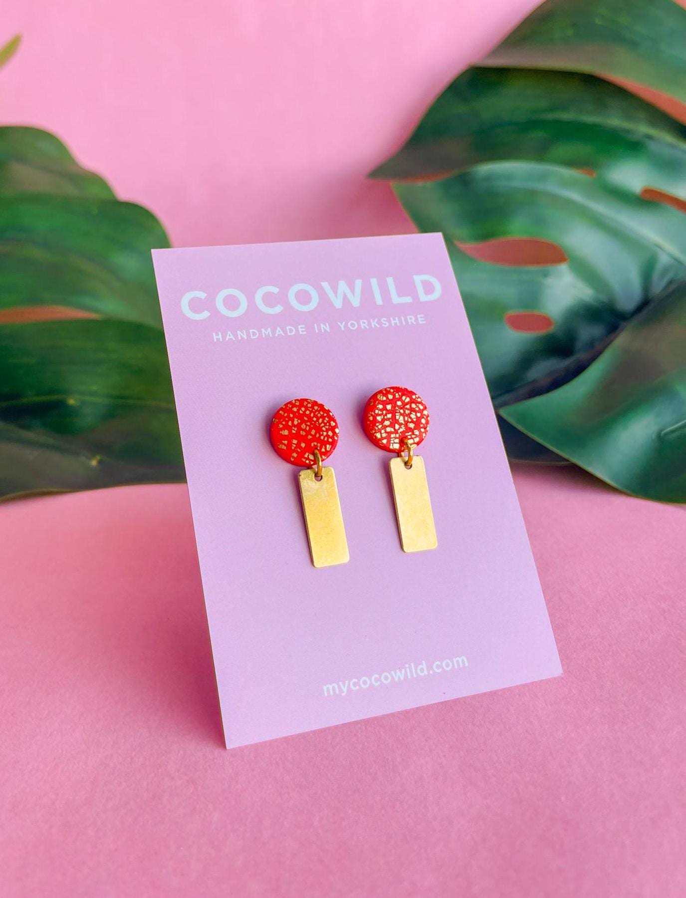 Red & Gold statement earrings // Polymer clay earrings with gold foil // lightweight earrings // HANNAH