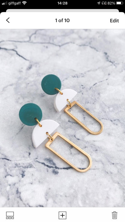 ROXY Green, White & Gold Leaf Loop Drop Earrings