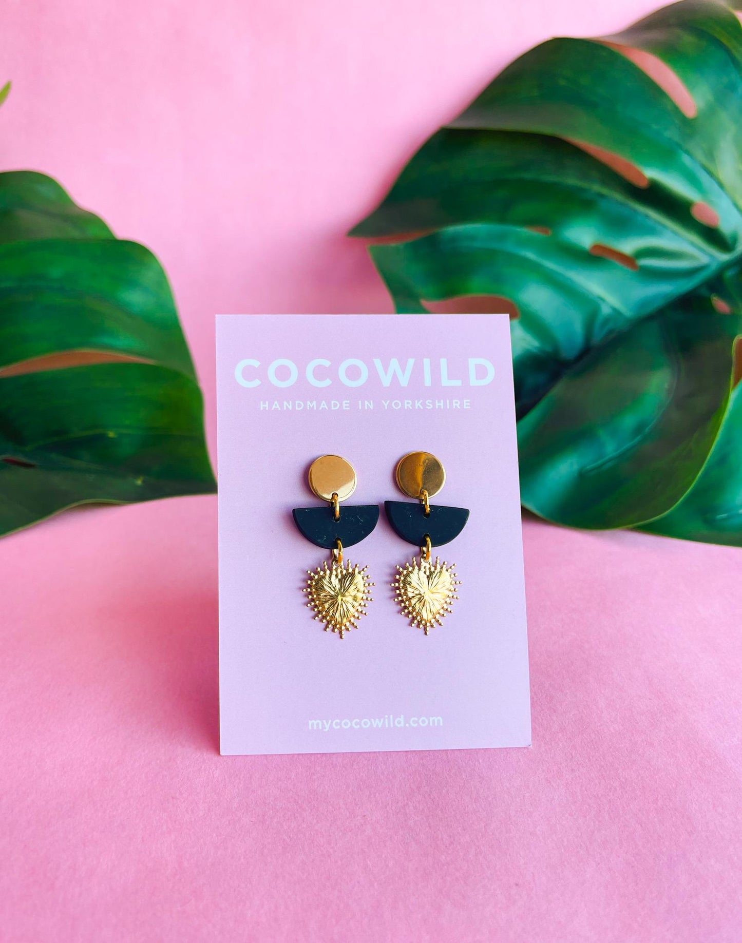 ASTRID Black & Gold with Gold Heart Charm Earrings