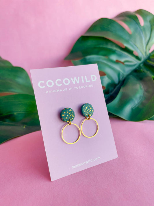 Green & Gold hoop Earrings / Minimalist Earrings / gold foil // BROOKE