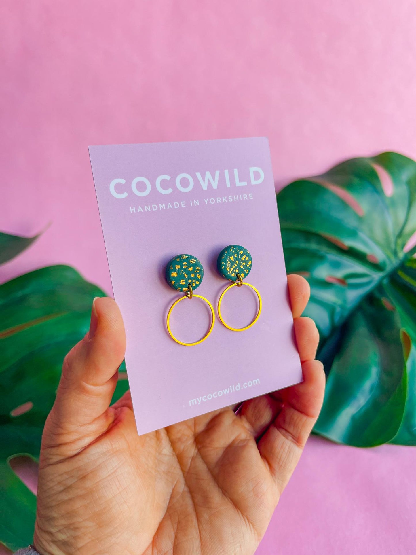 Green & Gold hoop Earrings / Minimalist Earrings / gold foil // BROOKE