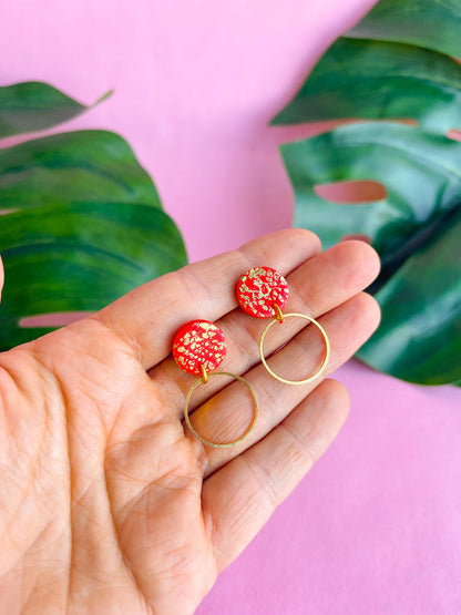 Red & Gold Earrings l Hoop Earrings for women , Minimalist Earrings - BROOKE