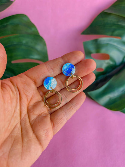 Blue & White Marbled Double Hoop Earrings // minimal earrings // MARIA