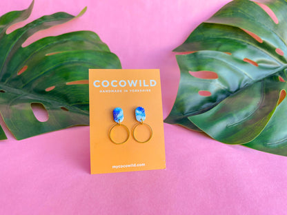 Blue & Gold statement stud earrings // round hoop earrings with gold foil // lightweight earrings // MARIE