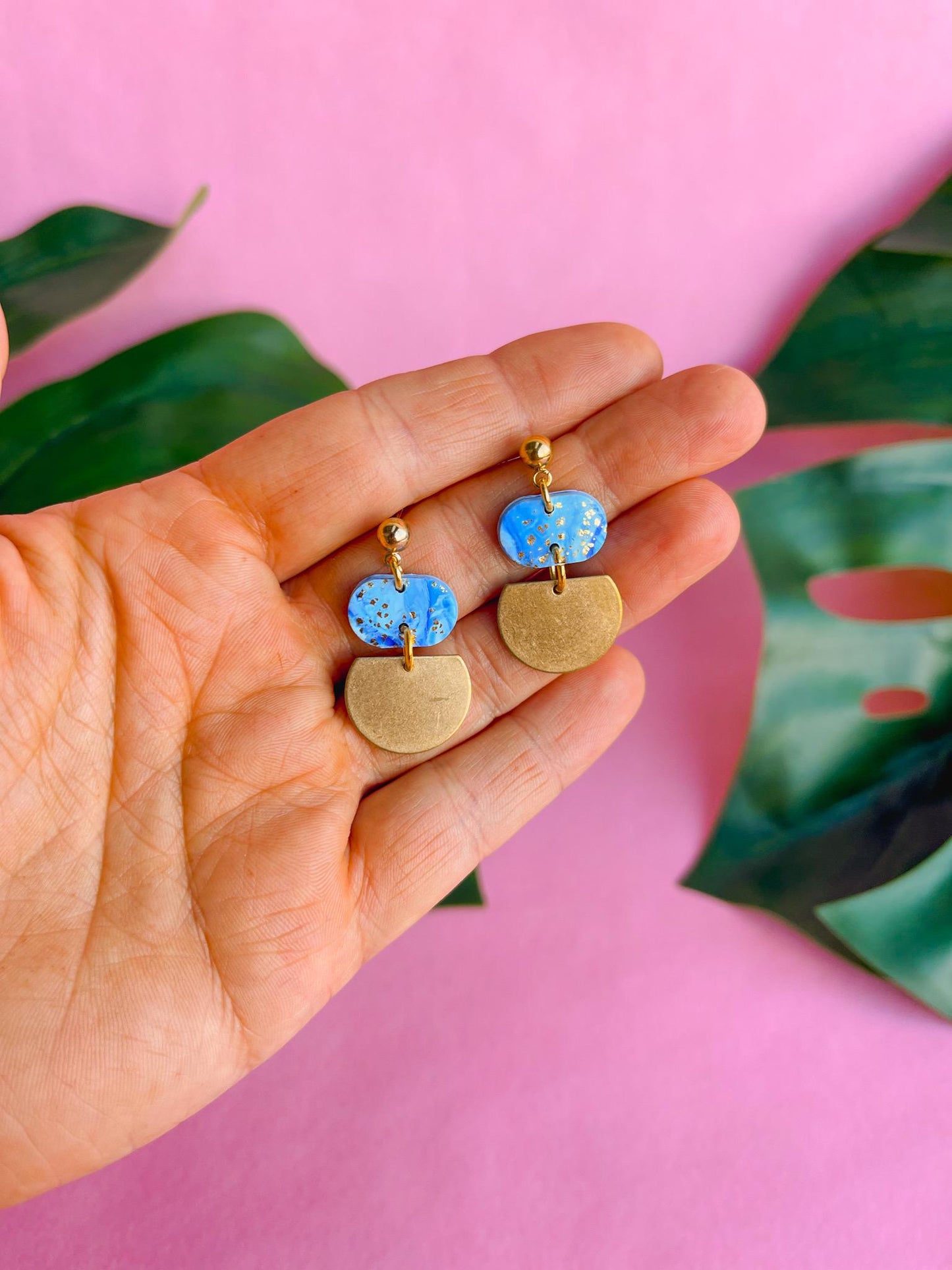 Blue and white earrings with Gold ball studs // lightweight statement earrings // BAMBI