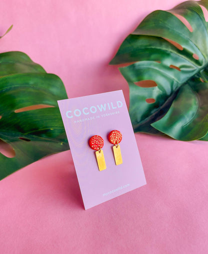 Red & Gold statement earrings // Polymer clay earrings with gold foil // lightweight earrings // HANNAH