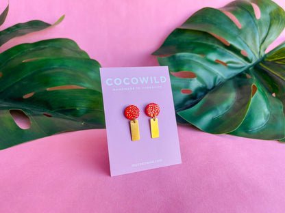 Red & Gold statement earrings // Polymer clay earrings with gold foil // lightweight earrings // HANNAH