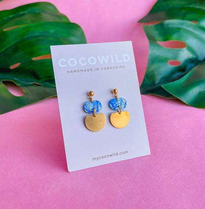 Blue and white earrings with Gold ball studs // lightweight statement earrings // BAMBI