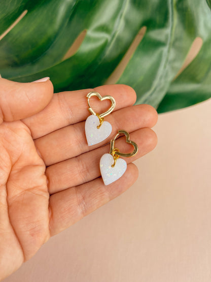 LOLA - Heart Huggies with Pearlescent Heart Charms