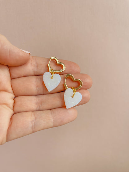 LOLA - Heart Huggies with Pearlescent Heart Charms