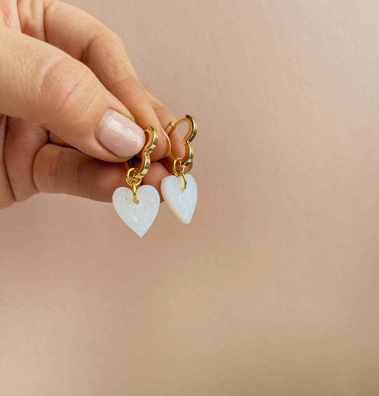 LOLA - Heart Huggies with Pearlescent Heart Charms