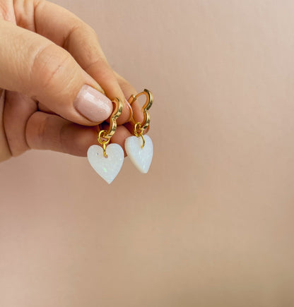 LOLA - Heart Huggies with Pearlescent Heart Charms