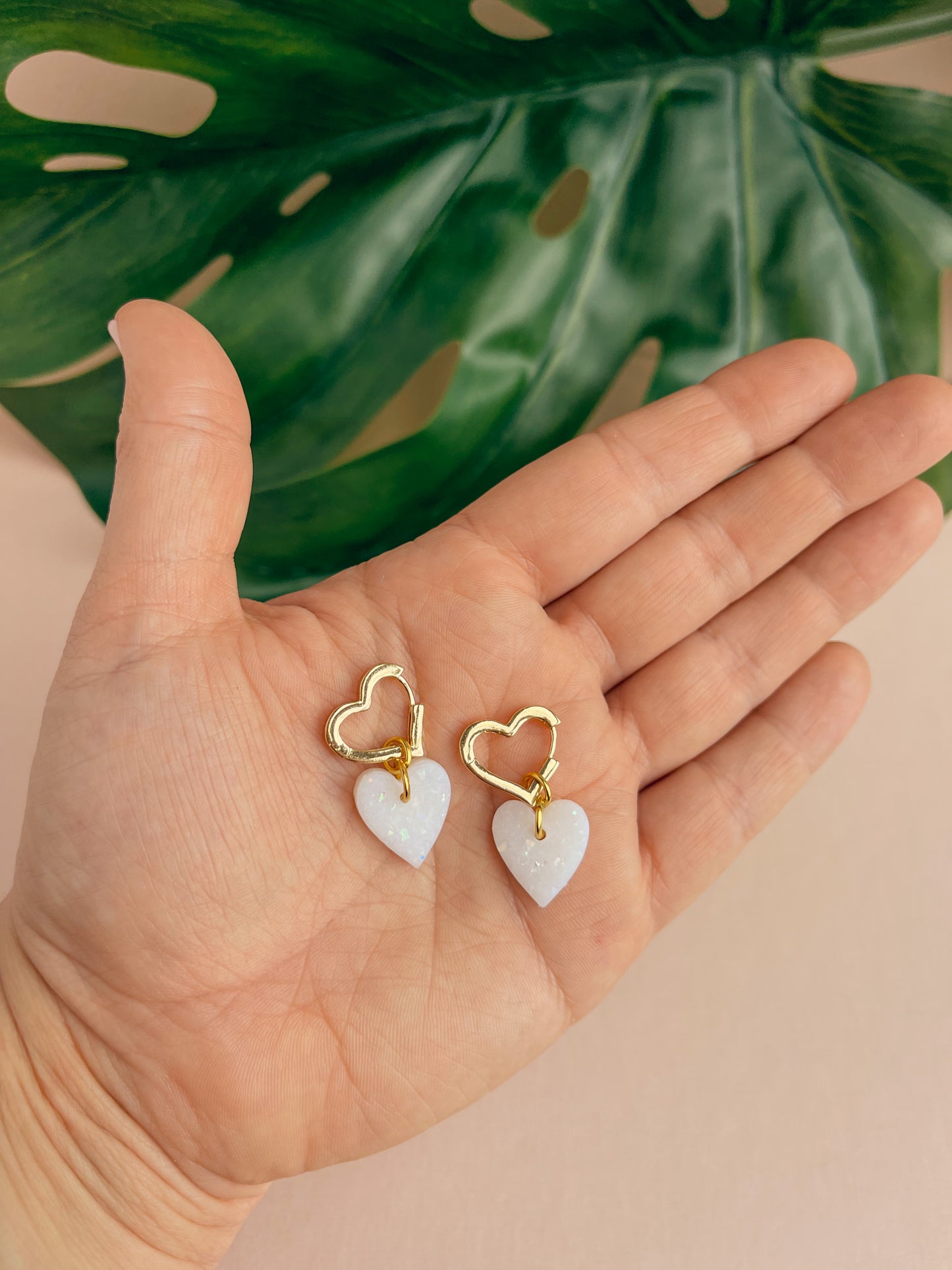 LOLA - Heart Huggies with Pearlescent Heart Charms