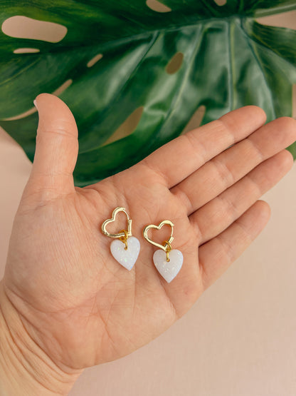 LOLA - Heart Huggies with Pearlescent Heart Charms