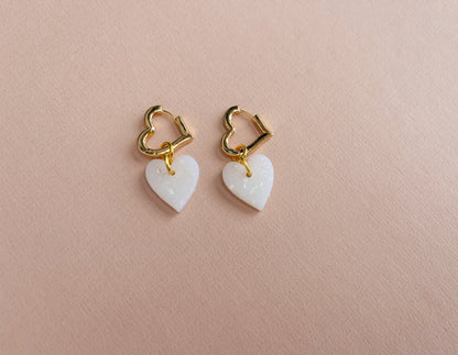 LOLA - Heart Huggies with Pearlescent Heart Charms