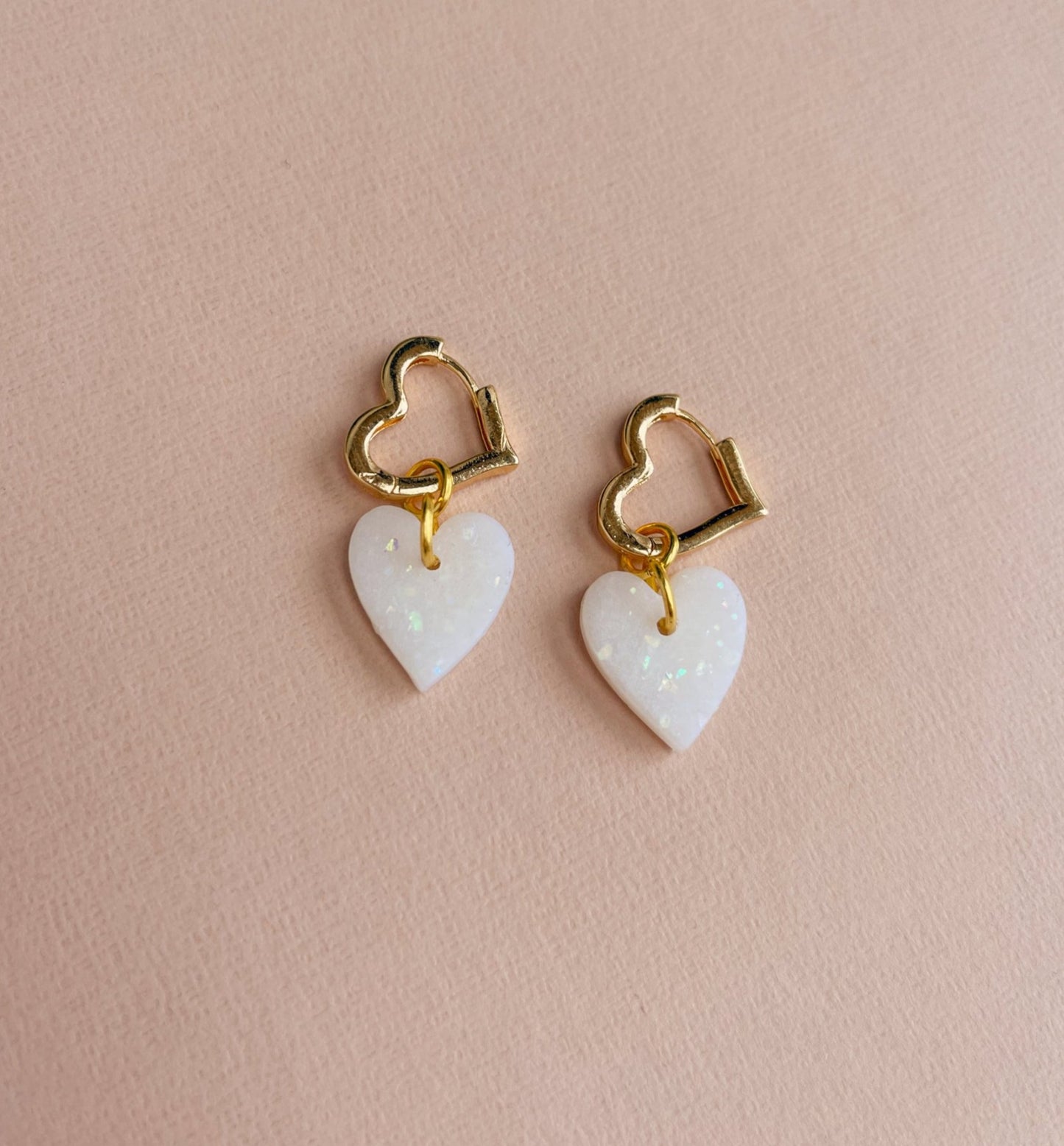 LOLA - Heart Huggies with Pearlescent Heart Charms