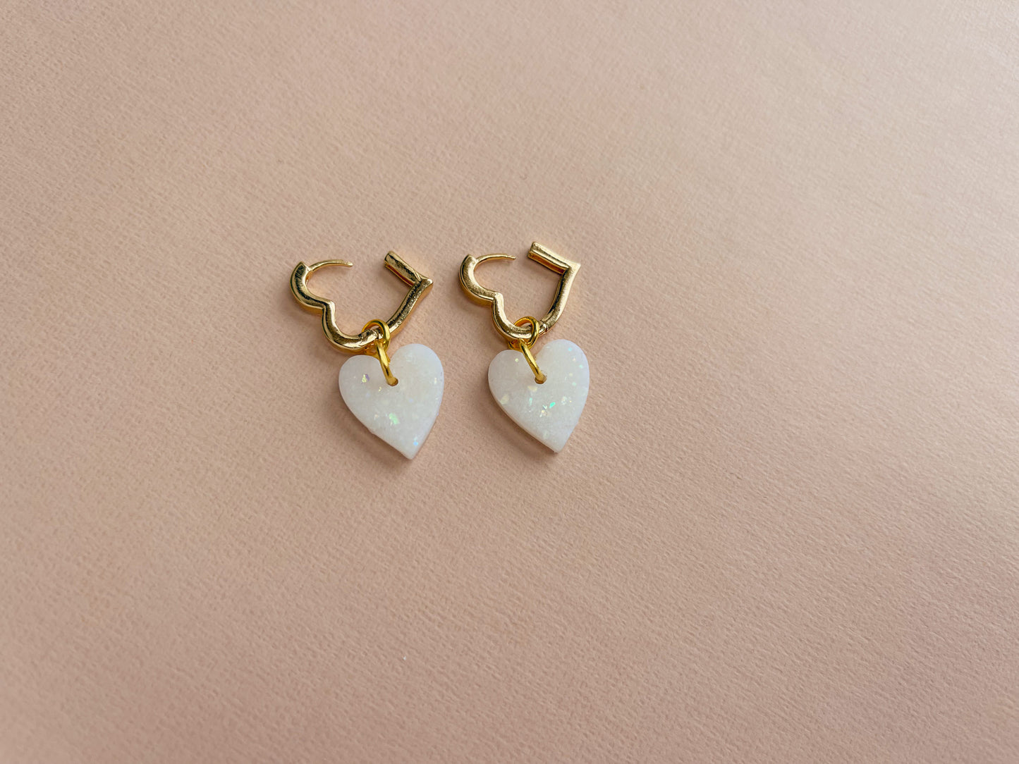 LOLA - Heart Huggies with Pearlescent Heart Charms