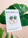 BROOKE - Emerald Green & Gold Leaf Circle Drop Earrings