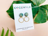 BROOKE - Emerald Green & Gold Leaf Circle Drop Earrings