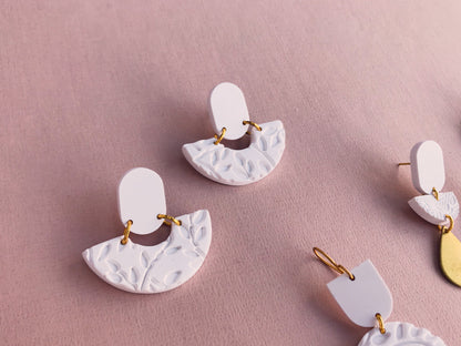 JESSIE - White Pattern Bridal Earrings