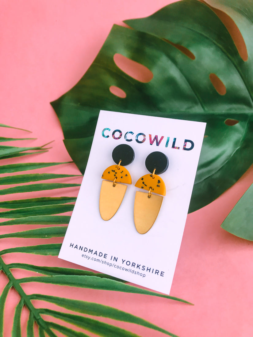 LEXI - Speckled Mustard & Black Earrings