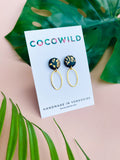 Christina - Black & Gold Leaf Oval Drop Earrings
