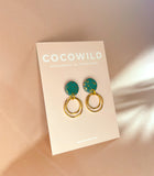 ORPHELIA - Emerald Green & Gold Leaf x2 hoops Earrings