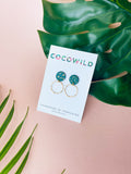 Ophelia - Emerald Green & Gold leaf stud with Wavy Circle charm Earrings