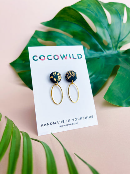 CHRISTINA - Black & Gold Leaf Oval Drop Earrings