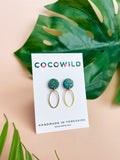 CHRISTINA - Emerald Green & Gold Leaf Oval Drop Earrings