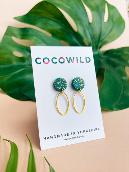 CHRISTINA - Emerald Green & Gold Leaf Oval Drop Earrings